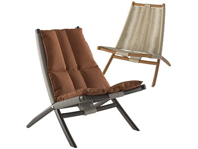 Modern Lounge Chair With Brown Cushion Gray Frame And Light Woven Wooden Design 3d model