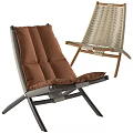 Modern Lounge Chair With Brown Cushion Gray Frame And Light Woven Wooden Design