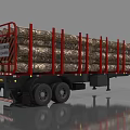Public Facility Log Transportation Trailer With Red Railings And Loaded Logs