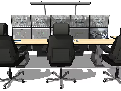 Modern Public Office Area With Ergonomic Chairs Long Desk And Multiple Monitors 3d model