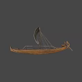 Ancient Egyptian Wooden Boat With Horus Eye Sail In Desert Mountain Scene