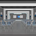 School Modern Classroom With Neatly Arranged Blue Chairs And Large Teaching Screen 3d model