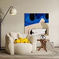 Cozy Single Sofa With Yellow Plush Toy Abstract Painting Floor Lamp Small Table And Rug 3d model
