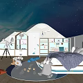 Starry Sky Ceiling Attic Kids Room With Toys Bookshelf Bed And Telescope