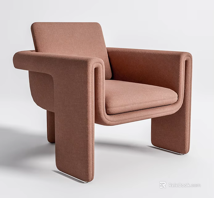 Brown Fabric Leisure Chair With Modern Sleek Design And Wide Armrests 3d model 