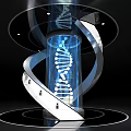 Modern Tech Display Shelf with DNA Helix Structure Transparent Material Blue Model and Staircase Design 3d model