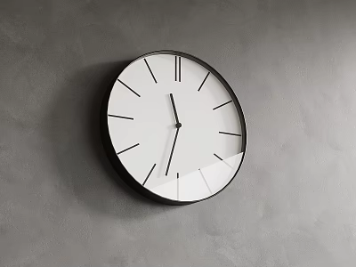 Minimalist Round Wall Clock With Black Frame White Dial On Gray Wall 3d model