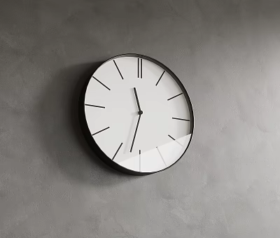 Minimalist Round Wall Clock With Black Frame White Dial On Gray Wall 3d model