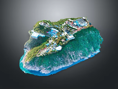 Modern Island Development Featuring Green Landscape Coastal Buildings And Recreational Areas 3d model