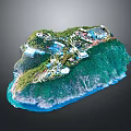 Modern Island Development Featuring Green Landscape Coastal Buildings And Recreational Areas