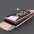 Modern Yacht With Wooden Deck Red Stripe And Black Hull