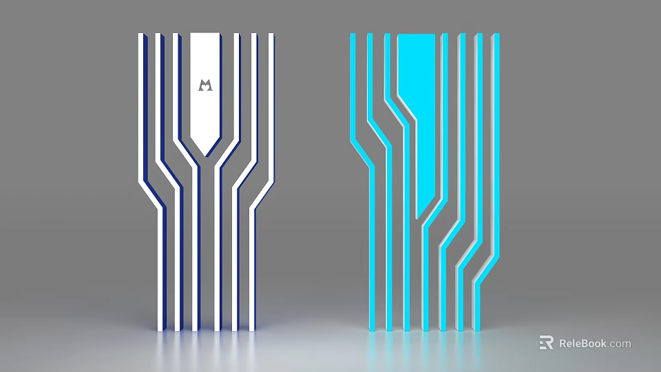 Two Tech Inspired Design Objects With Curved Straight Lines Central Logo And Blue White Hues 3d model 