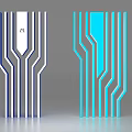 Two Tech Inspired Design Objects With Curved Straight Lines Central Logo And Blue White Hues 3d model