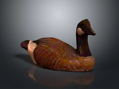 Wooden Goose Figurine With Detailed Feather Texture And Brown Black Color 3d model