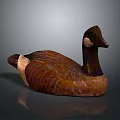 Wooden Goose Figurine With Detailed Feather Texture And Brown Black Color