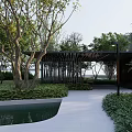 Residential Landscape Design Featuring Green Lawns Walking Paths Colorful Pavement And Water Features