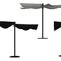 Stylish Outdoor Umbrellas With Different Colored Canopies And Metal Stands