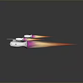 3D Spaceship Model With Gray Body And Pink Orange Thruster Flames On Dark Background