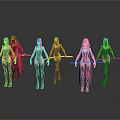 Group of Female Characters with White Hair Red Capes and Black Boots Holding Weapons