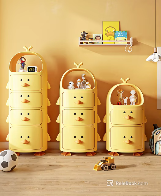 Yellow Duck Shaped Chest of Drawers with Multiple Drawers for Children's Room Toy Storage 3d model 