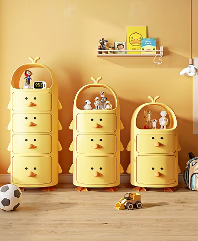 Yellow Duck Shaped Chest of Drawers with Multiple Drawers for Children's Room Toy Storage 3d model
