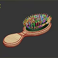 Stylish Hairbrush With Golden Handle And Black Bristles On Dark Background