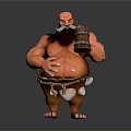 Muscular Bearded Man Holding Wooden Cask With Cloth Around Waist And Barefoot Rugged Appearance