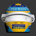 Car Racing Helmet Featuring Blue Yellow White Design Mild Seven Telemma Details