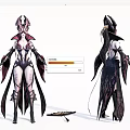 Game Fantasy Character Design With Horns Long Dress And Bow Weapon