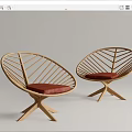 Leaf Shaped Wooden Leisure Chairs With Red Cushion And Crossed Legs