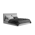 Modern Gray Double Bed Interior With Headboard Soft Pillows And Bedspread 3d model