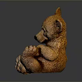 Brown Bear Stuffed Toy Sitting With Raised Front Paw On Dark Reflective Background