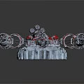 Futuristic Sci Fi Mechanical Vehicle With Red Body And Multiple Silver Metallic Thrusters 3d model