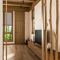 Hotel Guest Room Interior With Two Beds Wooden Ceiling Flooring And Decorative Painting