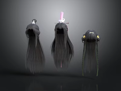 Fashionable Women's Wigs With Pink Hair Accessory And Yellow Flower Decorations 3d model