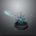 Enchanted Blue Creature Sitting in Ceramic Bowl with Floating Bubbles and Glowing Light 3d model