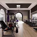 Spacious Fitness Gym Interior With Various Workout Equipment And Wooden Flooring