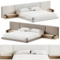 Modern Minimalist Double Bed With Upholstered Headboard And Wooden Side Tables