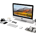 Modern Desktop Workspace With Apple Computer Camera Coffee Cup And Office Tools 3d model