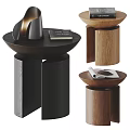 Modern Wooden Side Table with Round Top and Cylindrical Base and Decorative Books on Surface