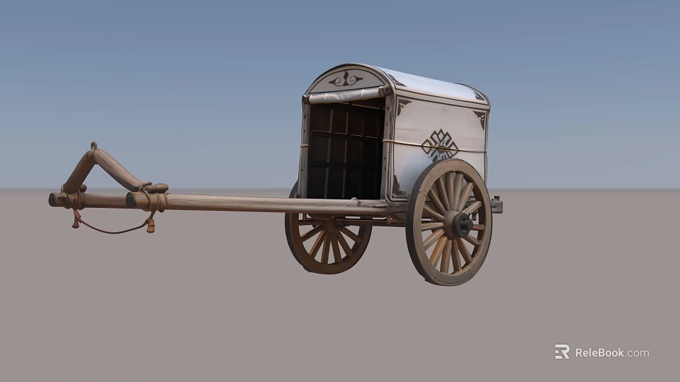 Vintage Horse Drawn Carriage With Wooden Wheels And Ornate Metal Decorations 3d model 