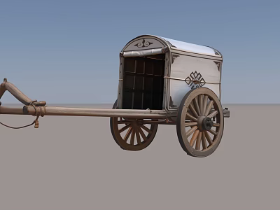Vintage Horse Drawn Carriage With Wooden Wheels And Ornate Metal Decorations 3d model