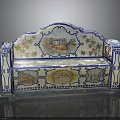 Traditional Decorative Bench With Blue And White Painted Landscape And Floral Patterns