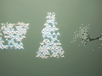 Modern Geometric Wall Decor with Irregular Polygons Stacked Triangles and Radial Dots on Green Background 3d model