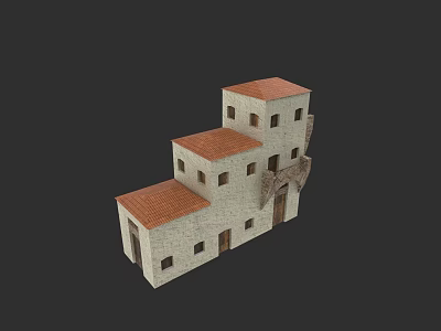 Mediterranean Garden Landscape With Tiered Stone Buildings Red Tiled Roofs And Greenery 3d model