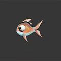 Cute 3D Cartoon Fish Character With Big Eyes Pink Blue Body And Orange Fins