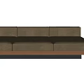 Three Seater Sofa In Modern Minimalist Design With Beige Upholstered Fabric And Wooden Base