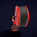 Red Fire Hose Reel With Black Hose Bracket And Control Unit For Emergency Use