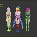 Anime Characters In Yellow Dress Nurse Outfit And Blue Swimsuit With Headpieces