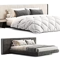 Elegant Modern Bed With Gray White Bedding Upholstered Headboard And Soft Pillows 3d model